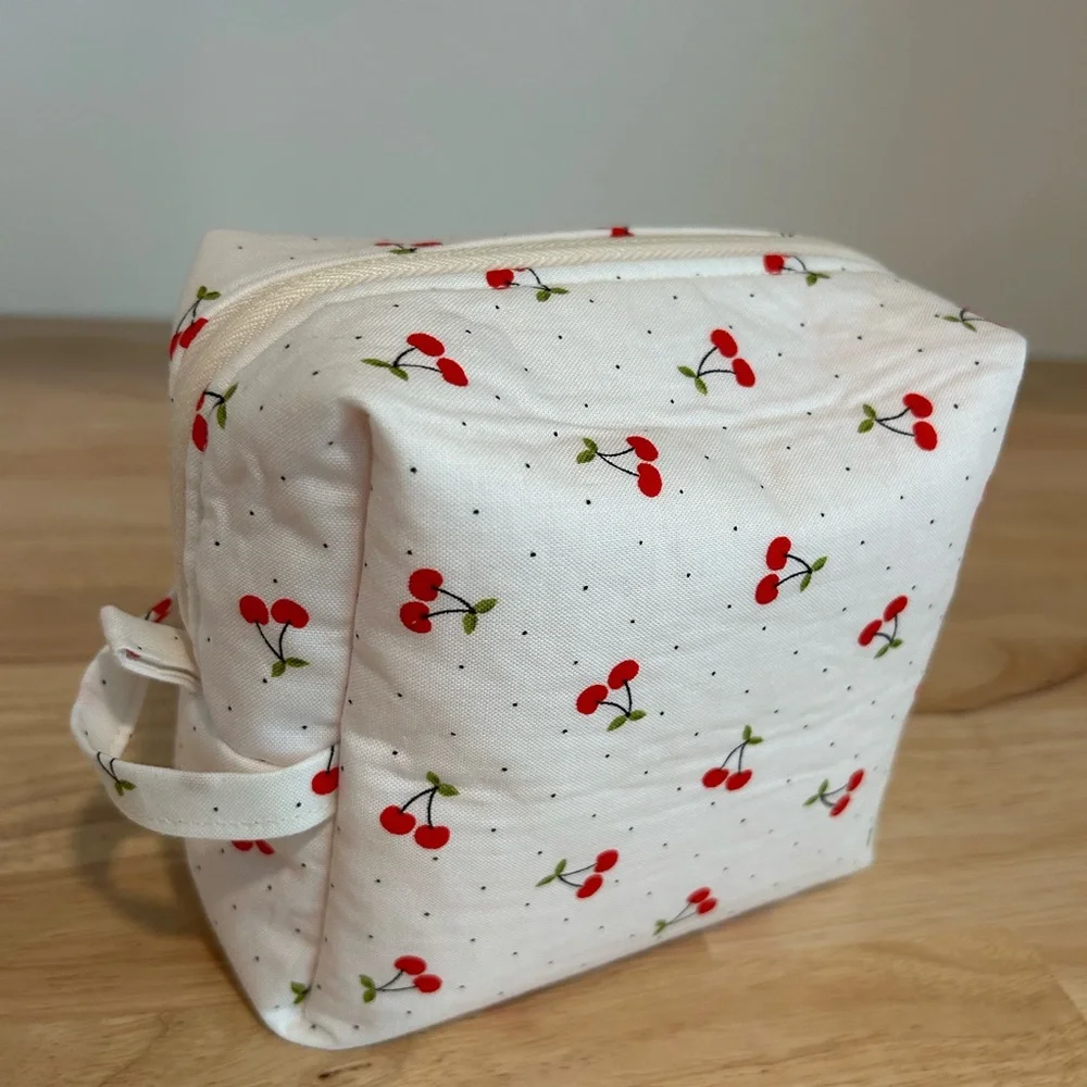 Cherry Print Kids Accessory Bag - Pink and White